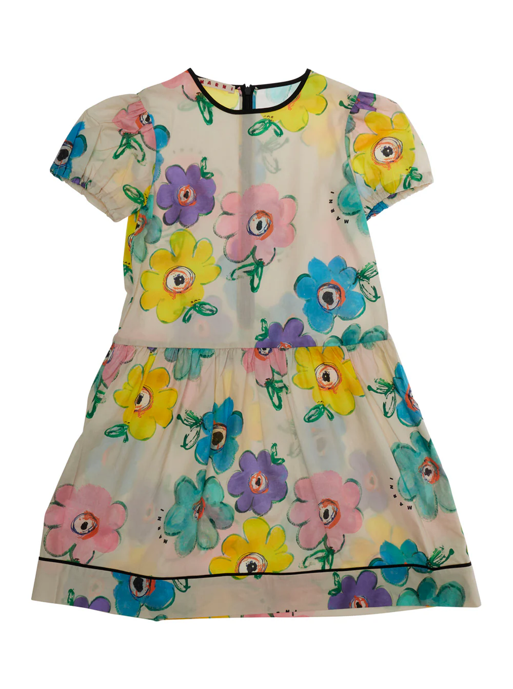 Vestido Redondo com Estampa Floral em Toda a Peça em Multicolor para Meninas de Algodão Marni Kids