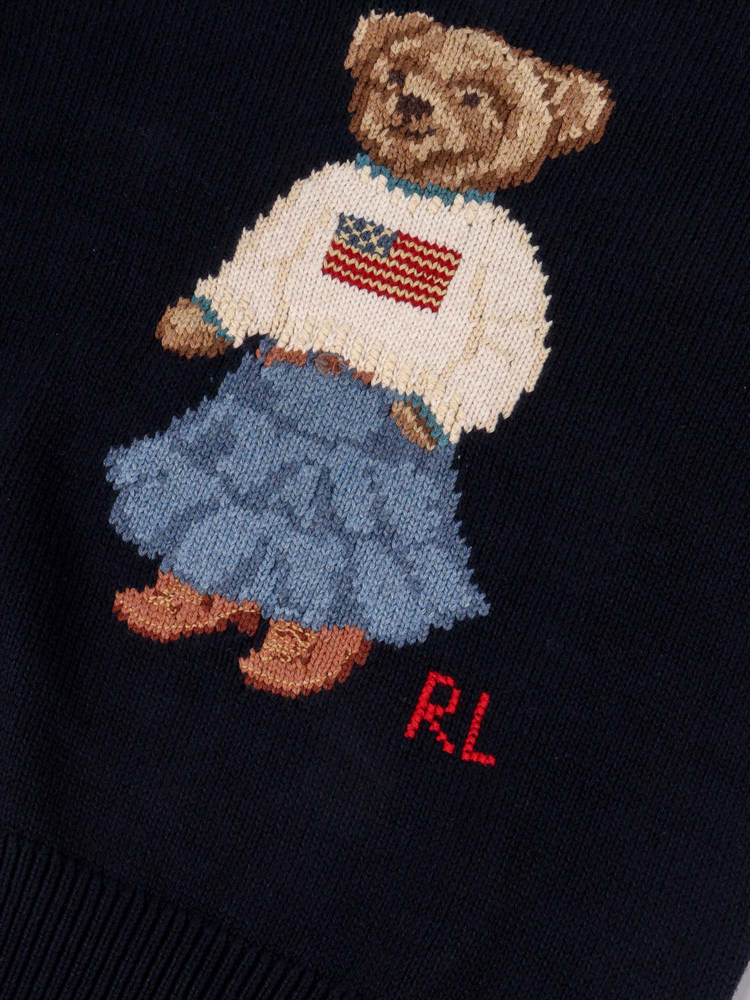 Polo Ralph Lauren ICONIC BEAR-TOPS-SWEATER Suéter de Algodão Azul com Gola Redonda