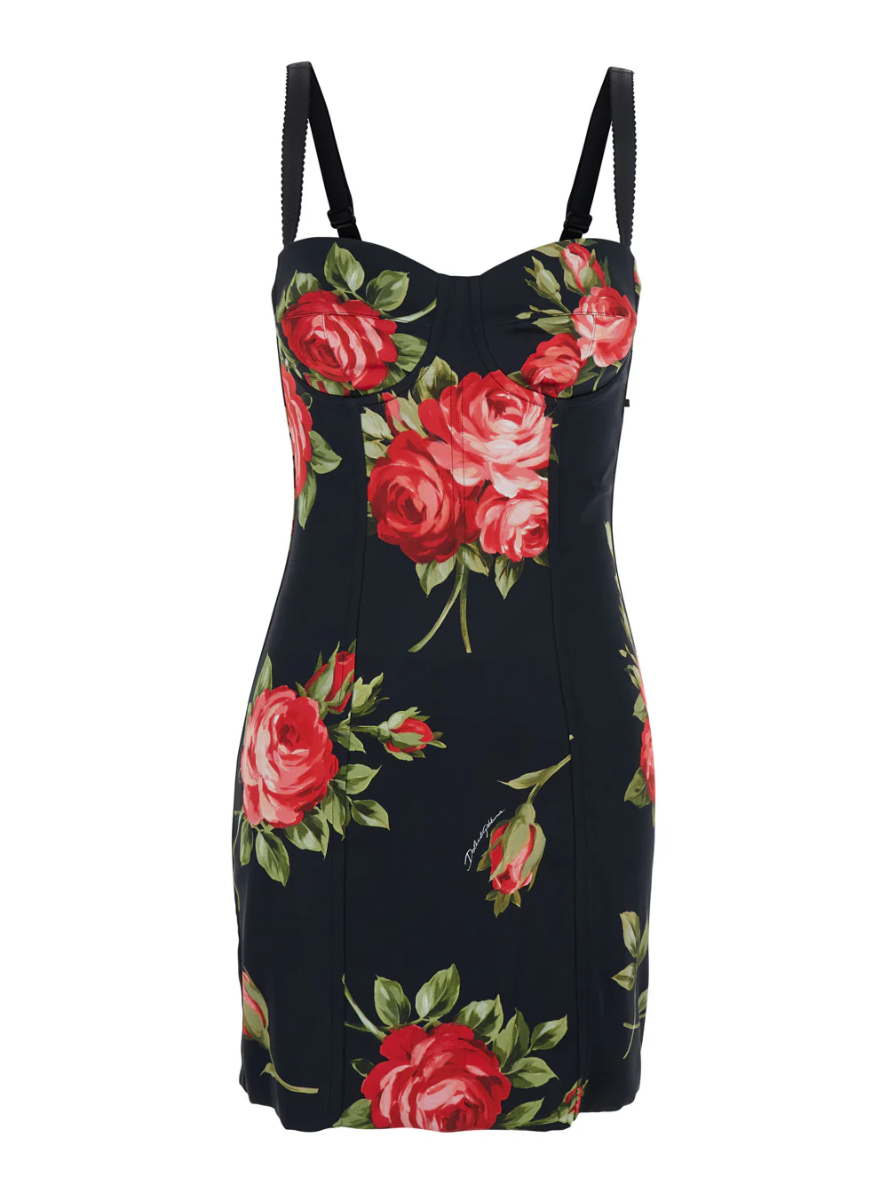 Vestido Curto Preto Dolce & Gabbana com Estampa Floral em Viscose e Elastano para Mulher