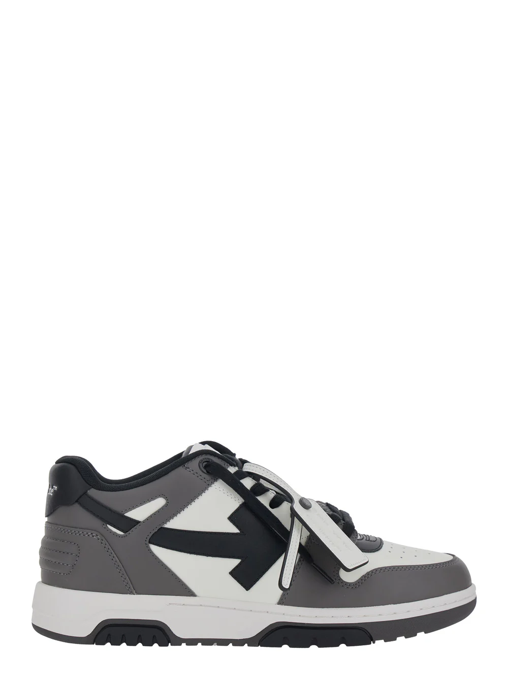 Sapatilha Off-White Sem Escritório Low Top Com Patch de Logotipo na Lingueta e Costura em Contraste Cinza Couro Para Homens Cinza
