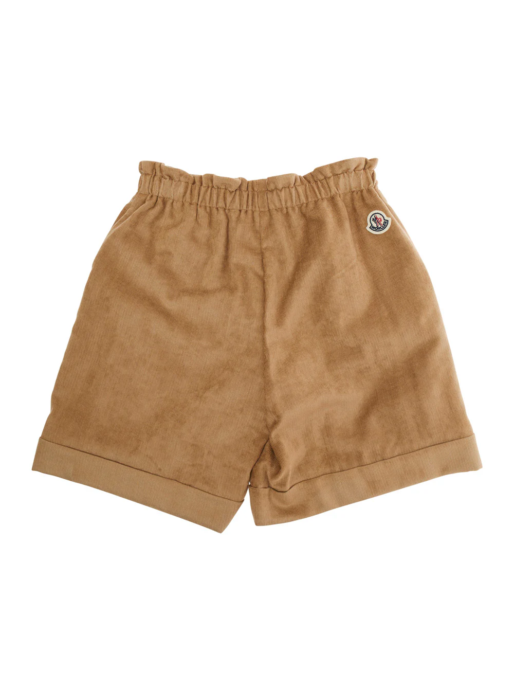 Calças Bermuda Bege Moncler Kids com Cintura Elástica e Patch com Logotipo nas Costas em Shorts de Poliéster com Mistura de Viscose