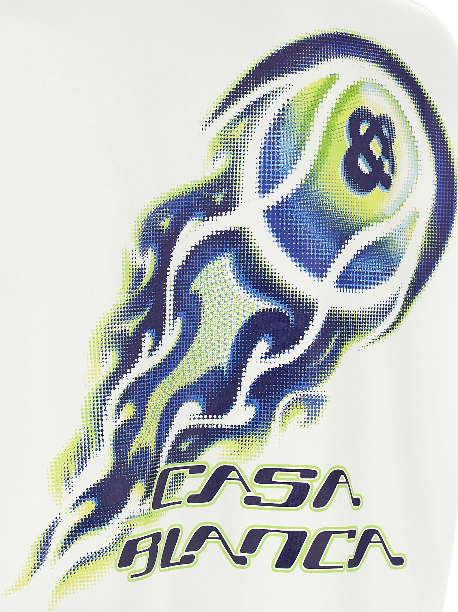 Camiseta Branca de Algodão com Estampa de Bola de Tênis em Chamas Casablanca