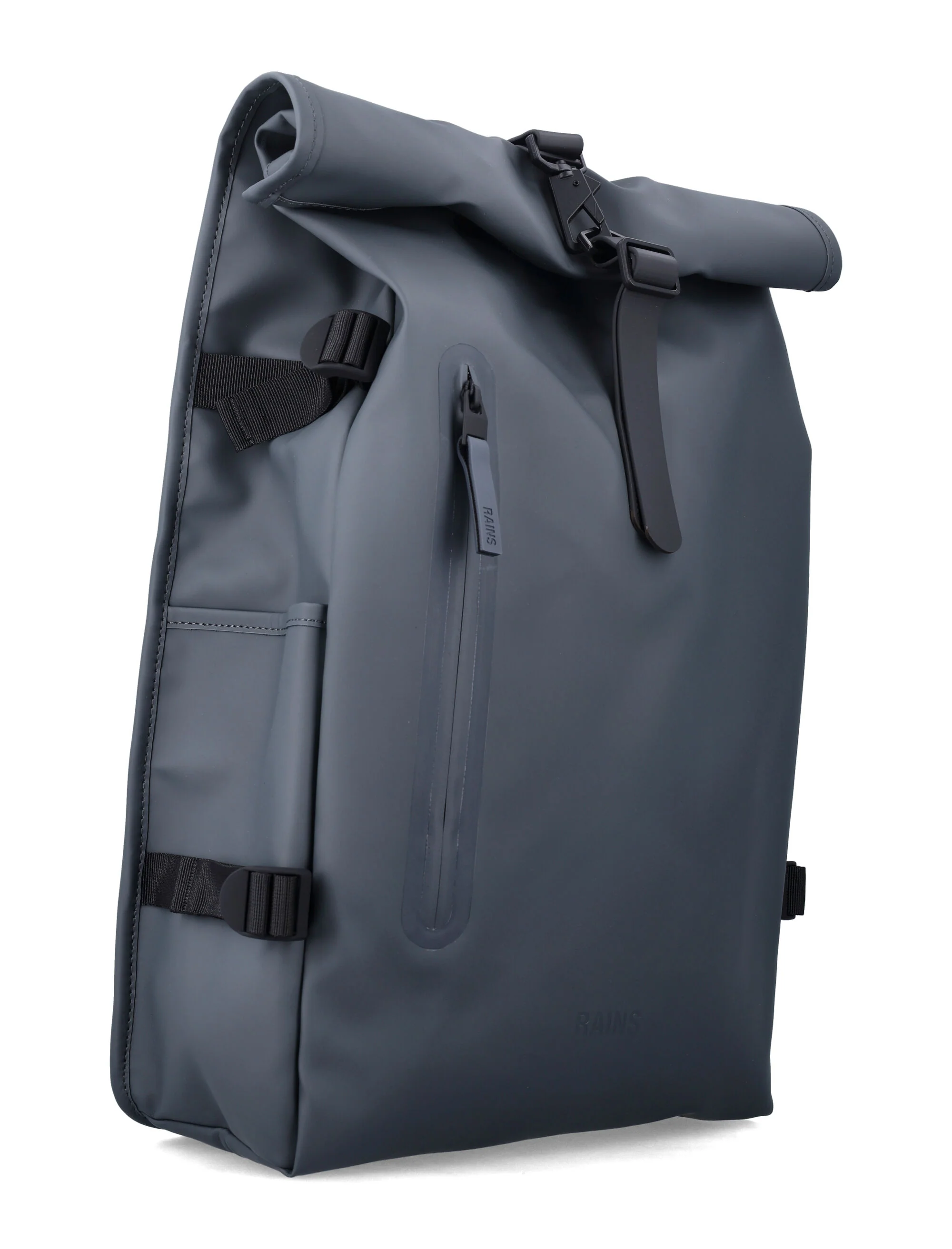 Mochila Impermeável Grande Rains Rolltop com Bolsa para Laptop Acabamento em Poliéster Cinza Escuro