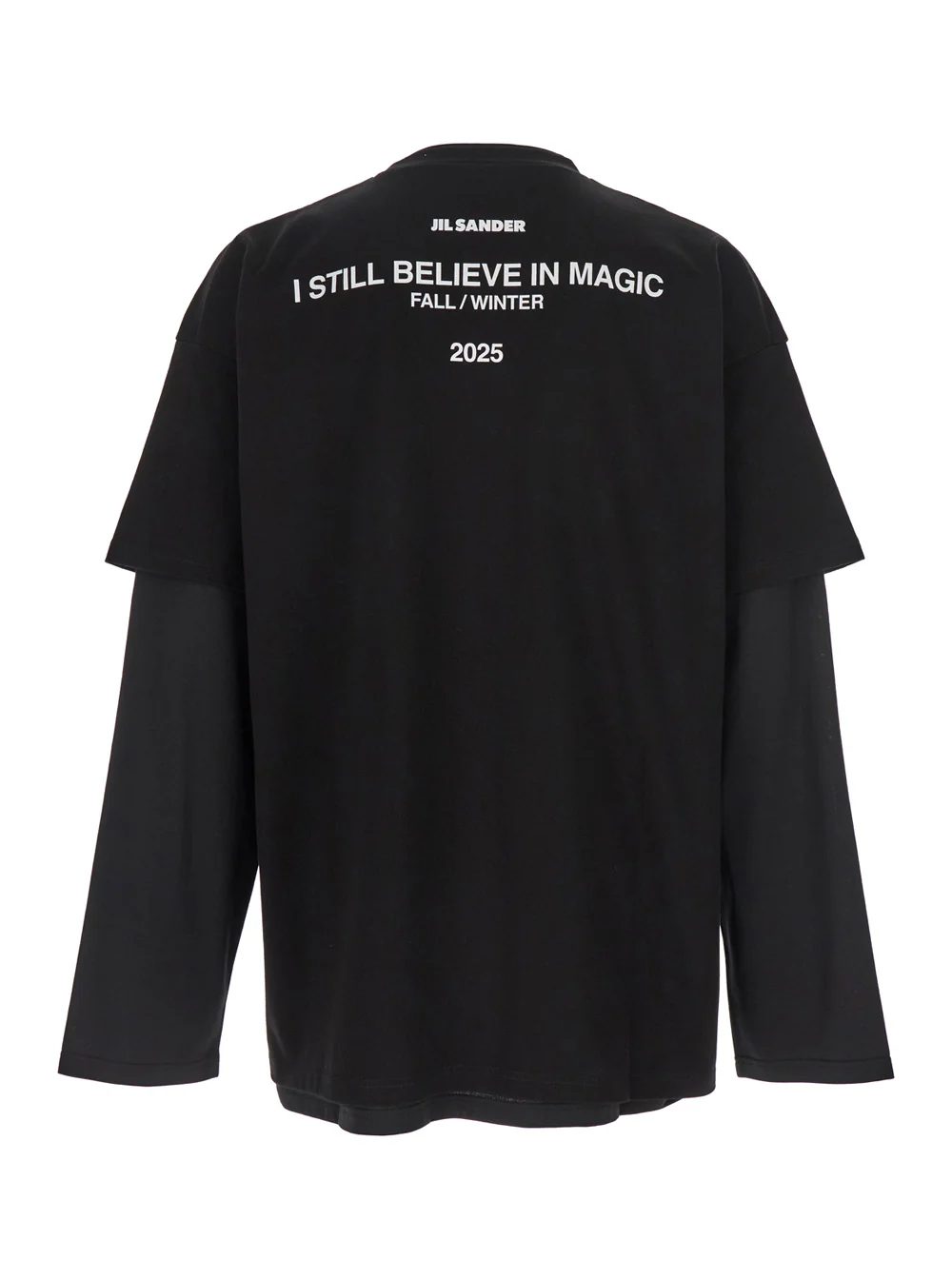 Camiseta Preta Jil Sander com Letras de Logotipo na Parte de Trás e Design Em Camadas em Algodão Homens Camisetas Camisetas Polo