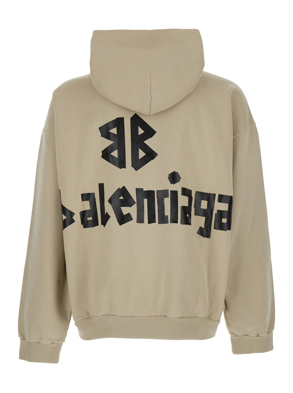 Moletom Bege Balenciaga com Capuz Fixo e Letras de Logotipo na Frente e Nas Costas em Moletom de Algodão Moletom Bege Balenciaga com Capuz Fixo e Letras de Logotipo na Frente e Nas Costas em Moletom de Algodão