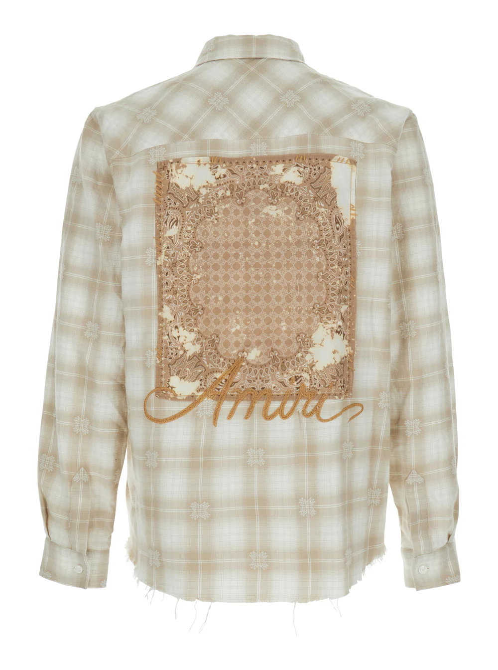 Camisa Bege Amiri com Estampa de Xadrez e Logotipo com Letras na Frente e Verso em Blusas de Algodão em Flanela Camisa Bege Amiri com Estampa de Xadrez e Logotipo com Letras na Frente e Verso em Blusas de Algodão em Flanela