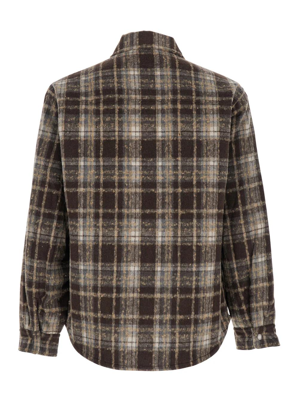 Camisa Marrom Xadrez com Patch de Logotipo na Frente em Flanela de Poliéster e Blusas