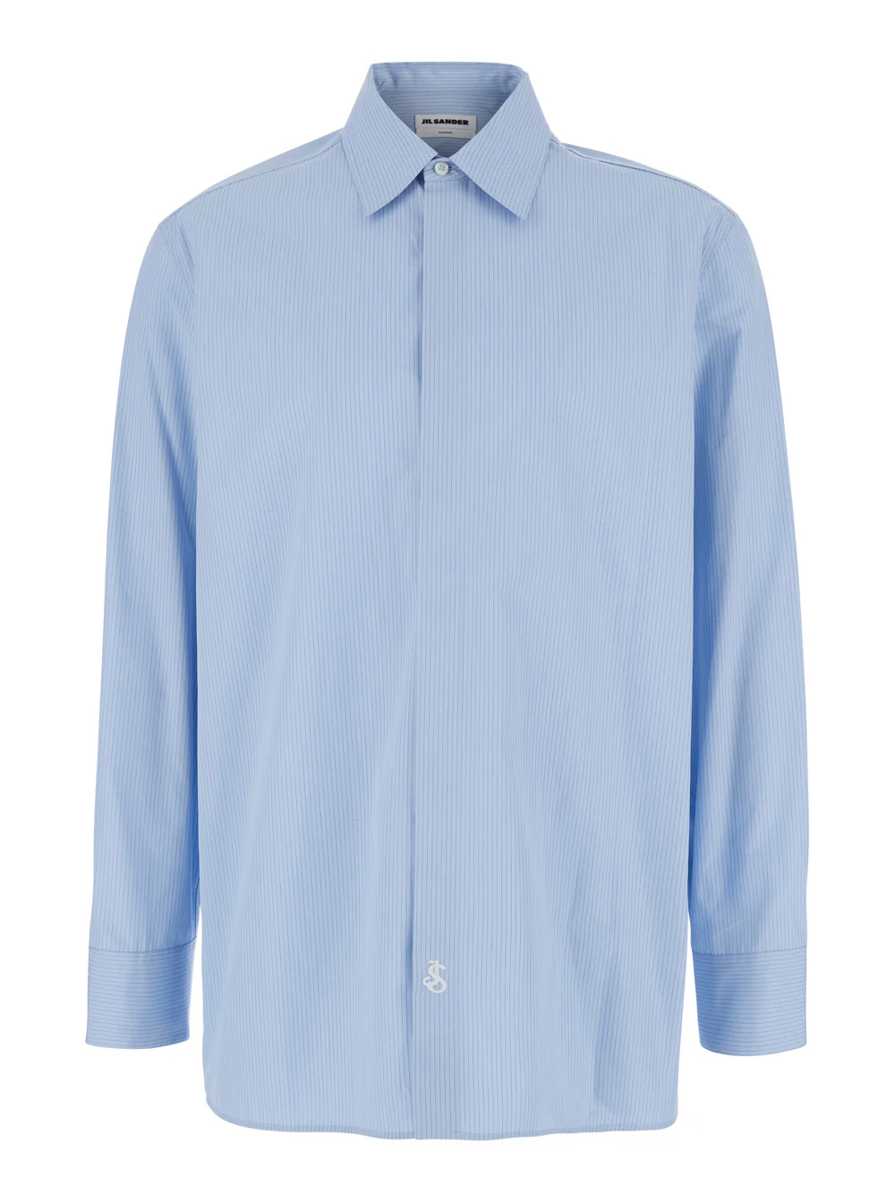 Camisa Listrada Azul-Claro com Gola Pontiaguda em Algodão Homem Azul-Claro e Blusas Camisa Listrada Azul-Claro com Gola Pontiaguda em Algodão Homem Azul-Claro e Blusas