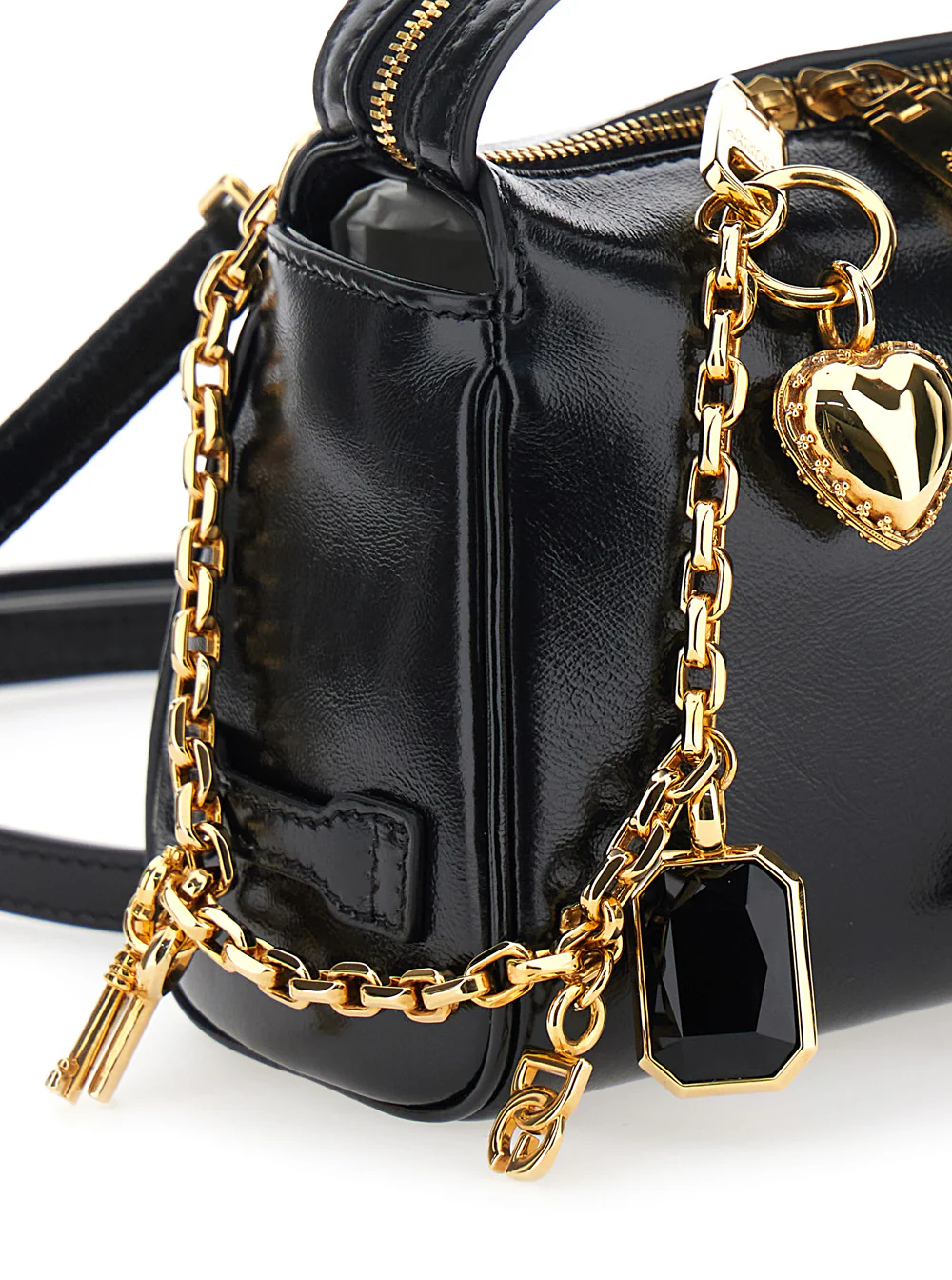Bolsa de Mão Mini Preta Dolce & Gabbana Vittoria com Detalhe Pendente na Frente e Alça de Ombro de Couro Ajustável e Removível para Mulher Bolsas de Couro de Algodão