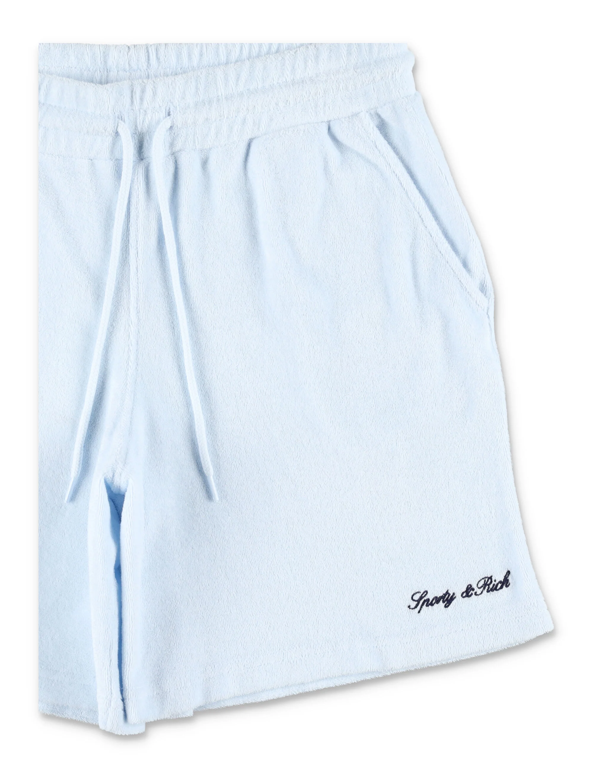 Calças Curtas Infantil Sporty & Rich Logo Terry Azul Claro Algodão