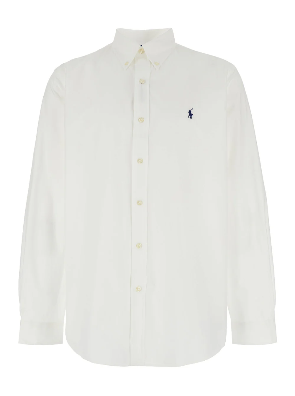 Camisa Branca de Custom Fit Polo Ralph Lauren com Gola Botonê e Bordado de Pônei na Frente em Algodão Popeline Elástico para Mulher Blusas Elásticas