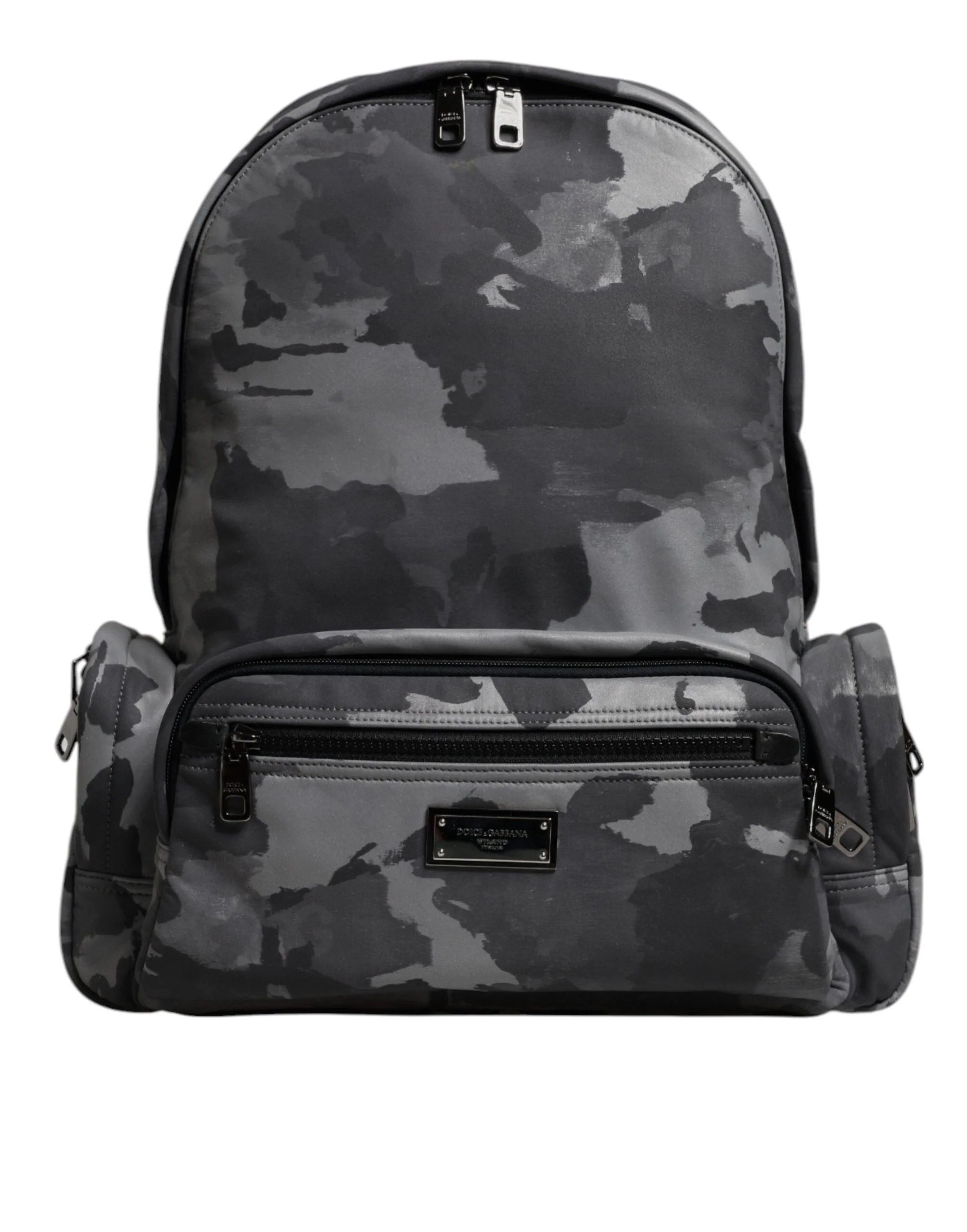 Dolce & Gabbana Bolsa de Mochila com Placa de Logotipo em Camuflagem Cinza de Algodão