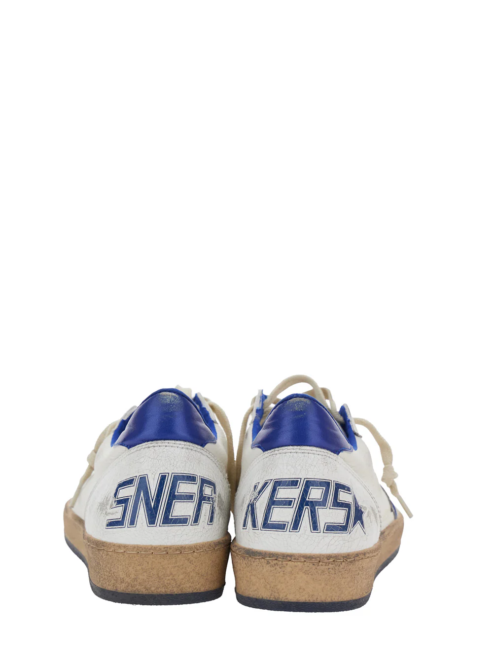 Sapatilha Golden Goose Ballstar Low Top com Patch de Estrela no Lado e Letras Maxi na Parte de Trás em Couro Branco para Homens Cabra Vaca Poliamida Ovina