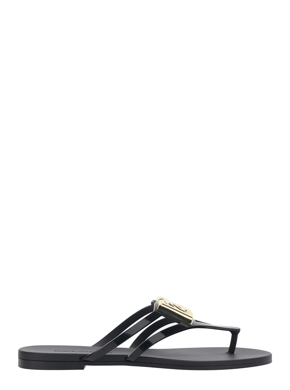 Sandalhas Femininas em Borracha com Placa de Logotipo na Frente, Modelo Tanga Pretas Dolce & Gabbana