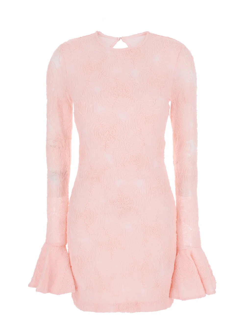 Vestido Rotativo com Decote em Gola Baixa nas Costas e Motivo Floral Bordado em Todo o Tecido em Tecido Rosa para Mulheres
