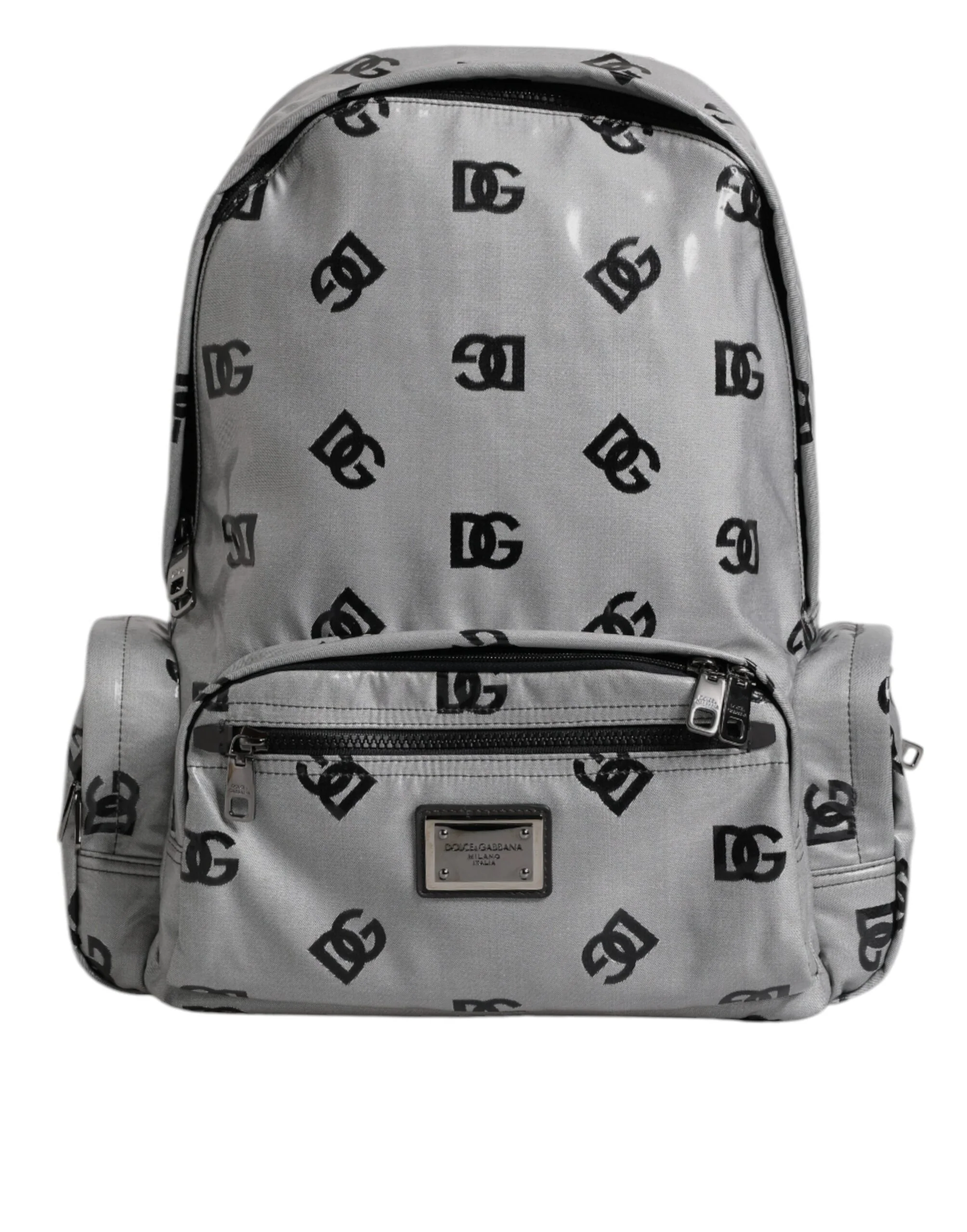 Dolce & Gabbana Poliéster Cinza Preto Bolsa de Mochila com Placa de Logotipo Dg