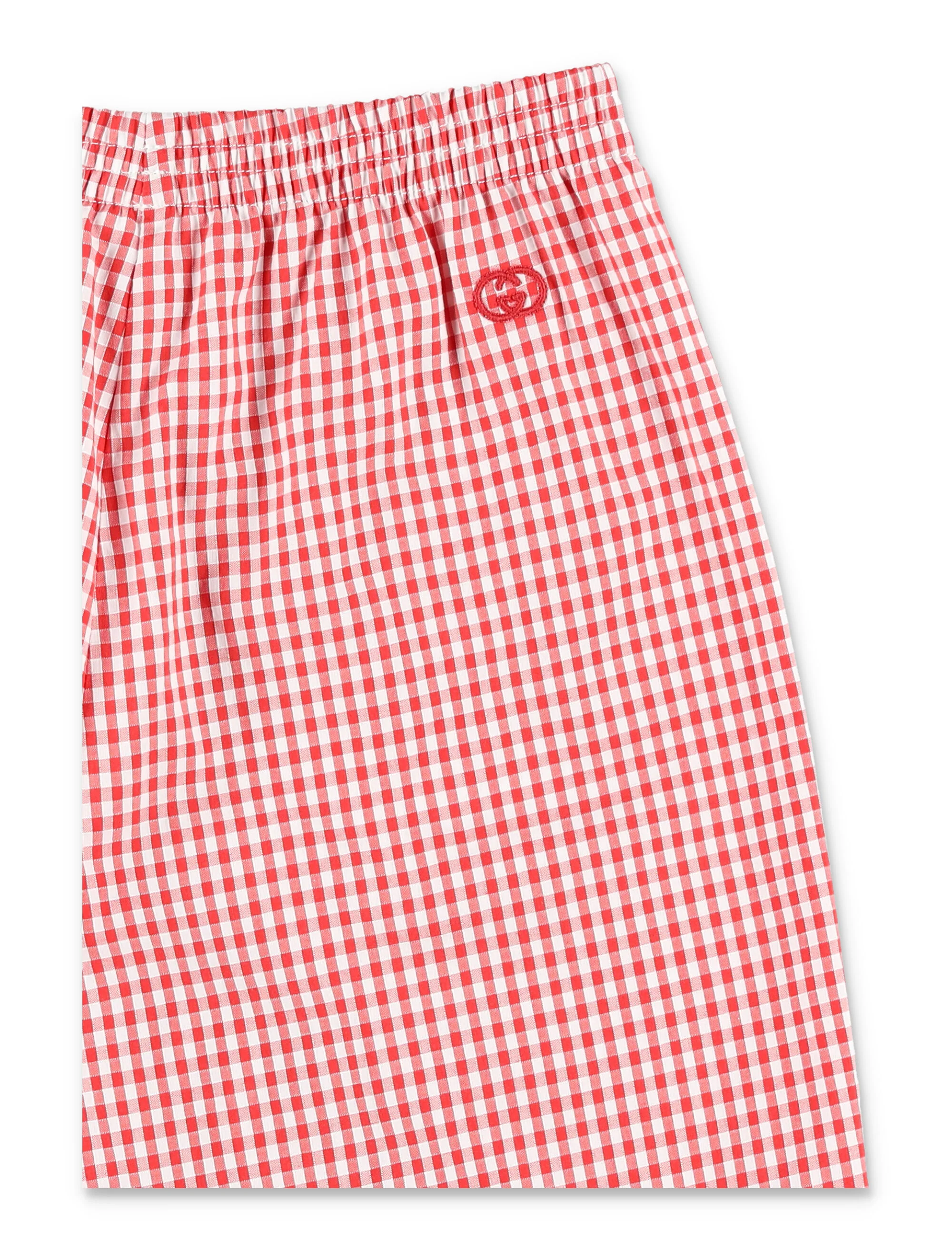 Calças Curtas Gucci Kids Vichy Check Vermelho/Branco Algodão