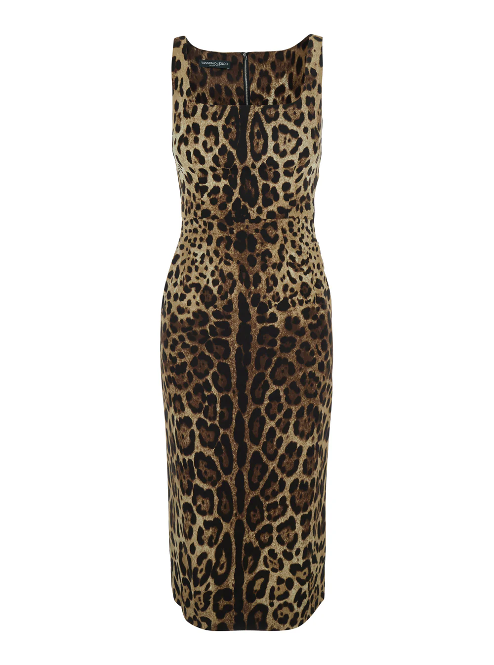 Vestido Midi Sem Mangas Marrom Dolce & Gabbana com Estampa de Leopardo em Todo o Tecido em Seda para Mulheres
