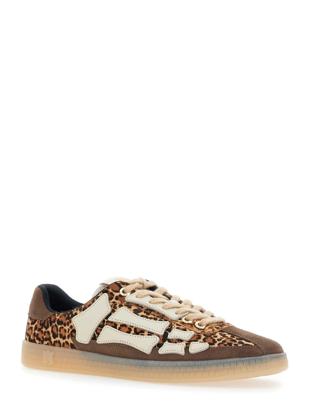 Sapatilhas Amiri Pacific Bones Marrom Low Top com Patch de Logotipo na Lingueta e Motivo Leopardo em Camurça para Homens Vaca