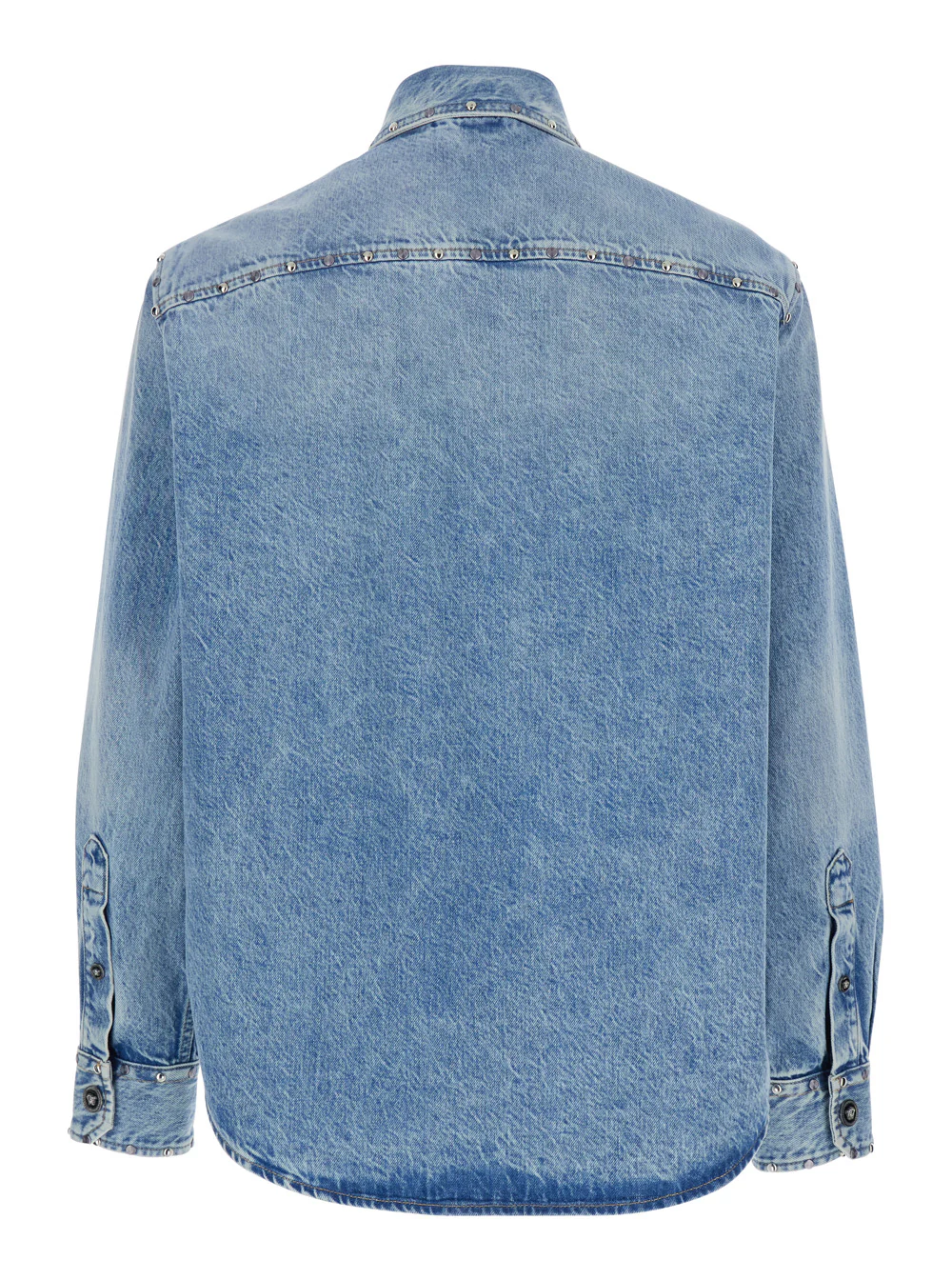 Camisa Versace Light Blue com Gola Clássica e Dois Bolsos de Bolso na Frente em Denim para Homens Blusas de Algodão