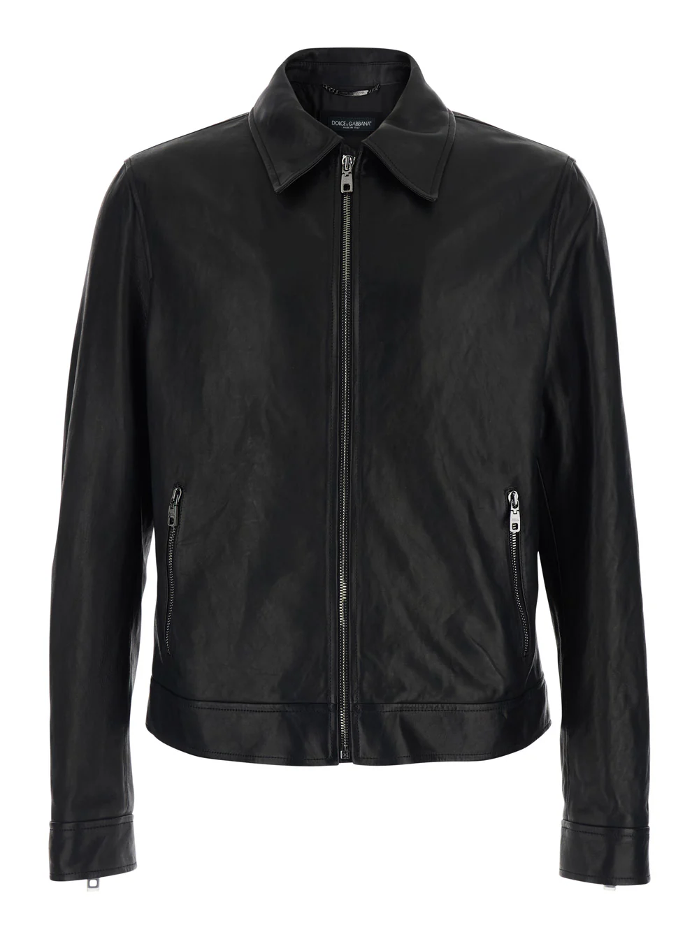Jaqueta Preta Dolce & Gabbana com gola clássica e patch com logotipo nas costas em couro para homens Roupas Externas de Viscose Jaqueta Preta Dolce & Gabbana com gola clássica e patch com logotipo nas costas em couro para homens Roupas Externas de Viscose