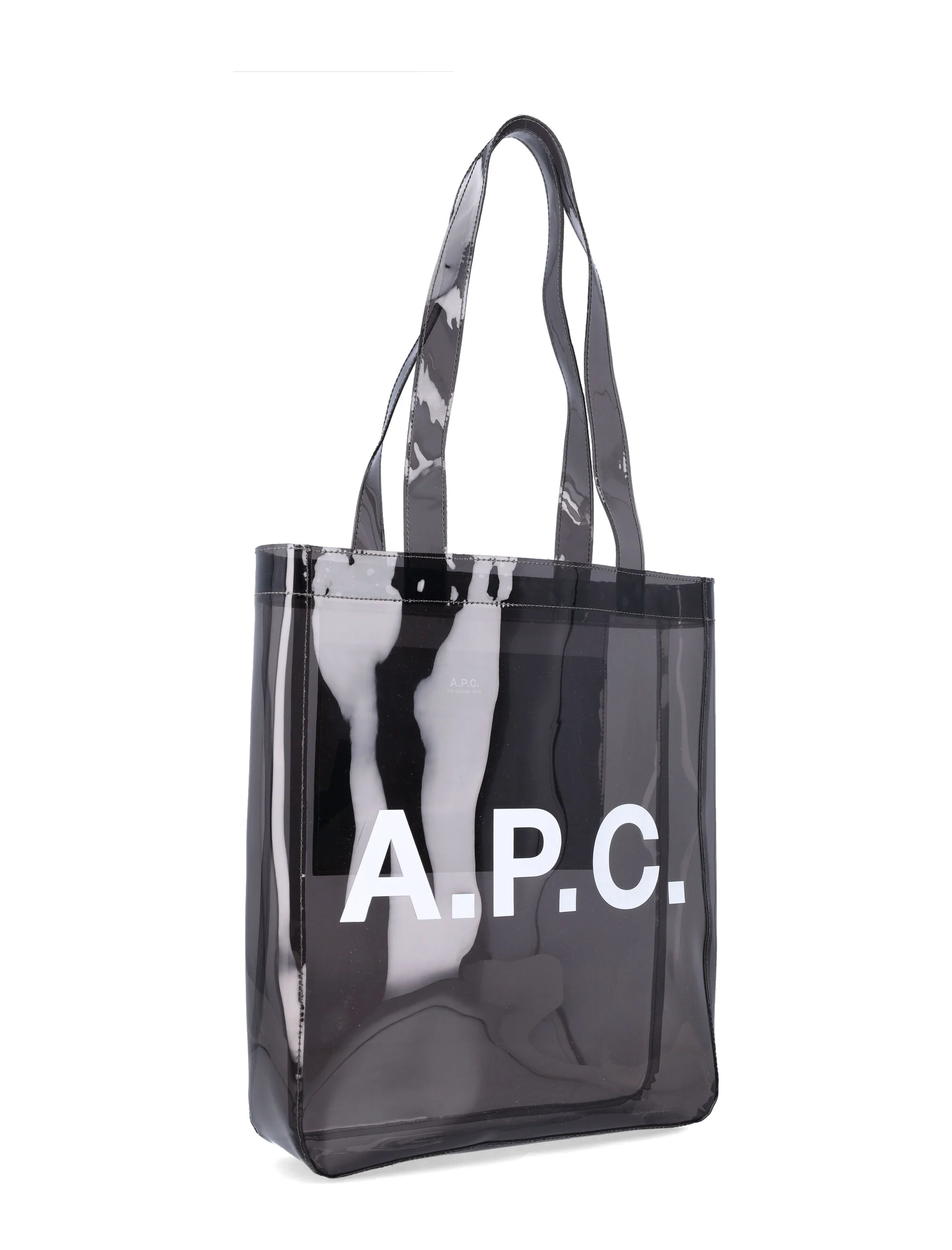 Bolsa de Ombro A.P.C. Lou em PVC Brilhante, Anthracite, Poliuretano Termoplástico