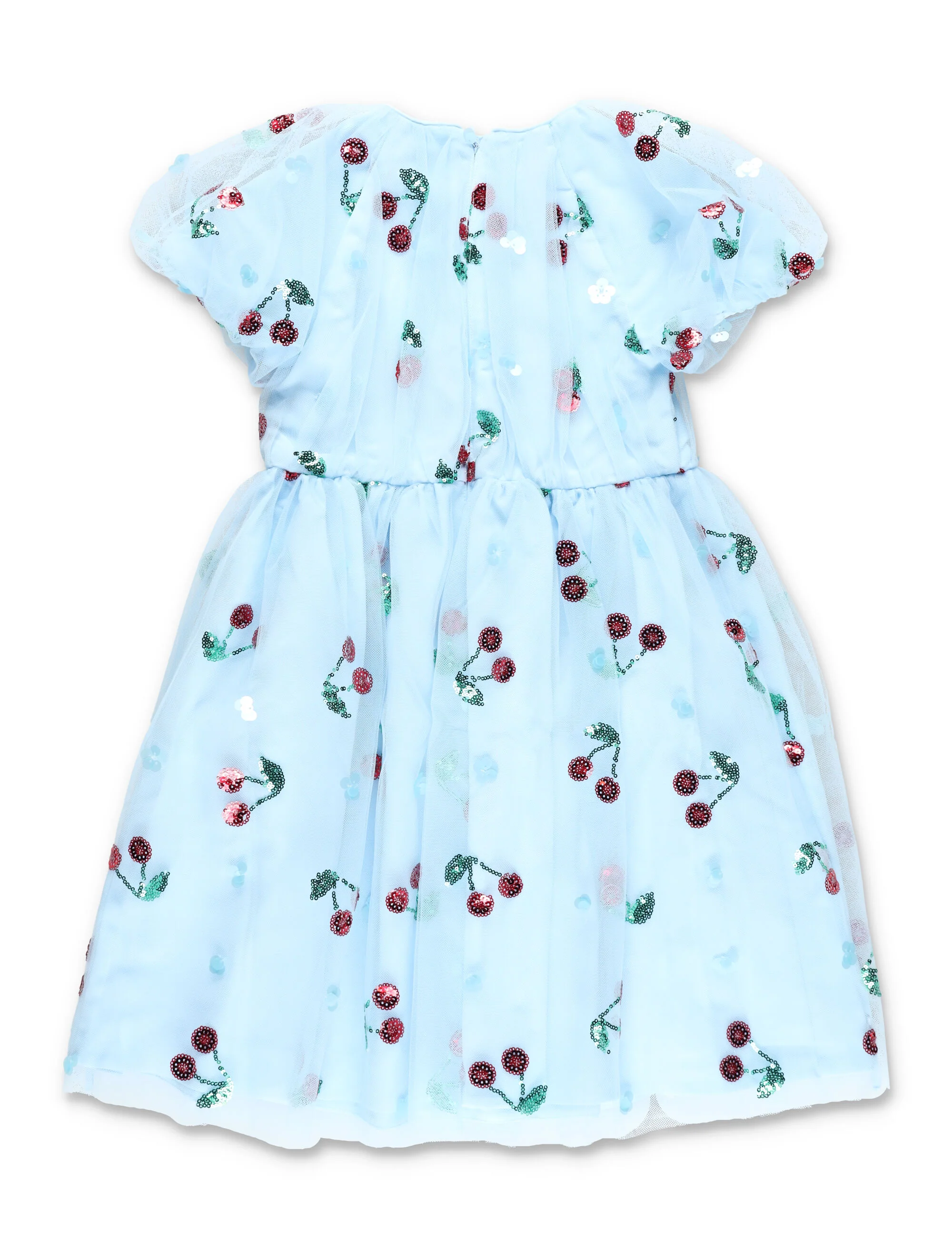 Vestido de Menina com Sequins de Cereja Auto-Retrato Azul-Claro Forro de Poliéster