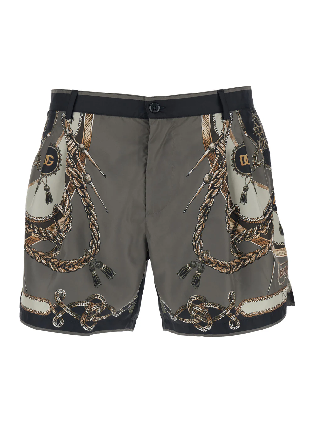 Bermudas de Natação Cinza Dolce & Gabbana com Estampa Total em Tecido Técnico para Homens, Roupas de Praia