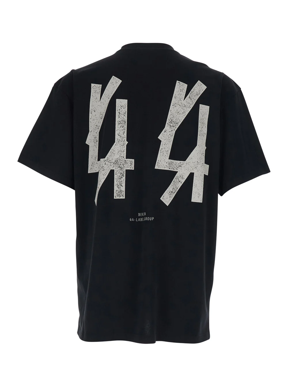 Camiseta com Gola Redonda do Grupo de Etiquetas 44 com Logotipo Maxi na Frente e Nas Costas em Algodão Preto para Homens Camisetas Camisetas Polo