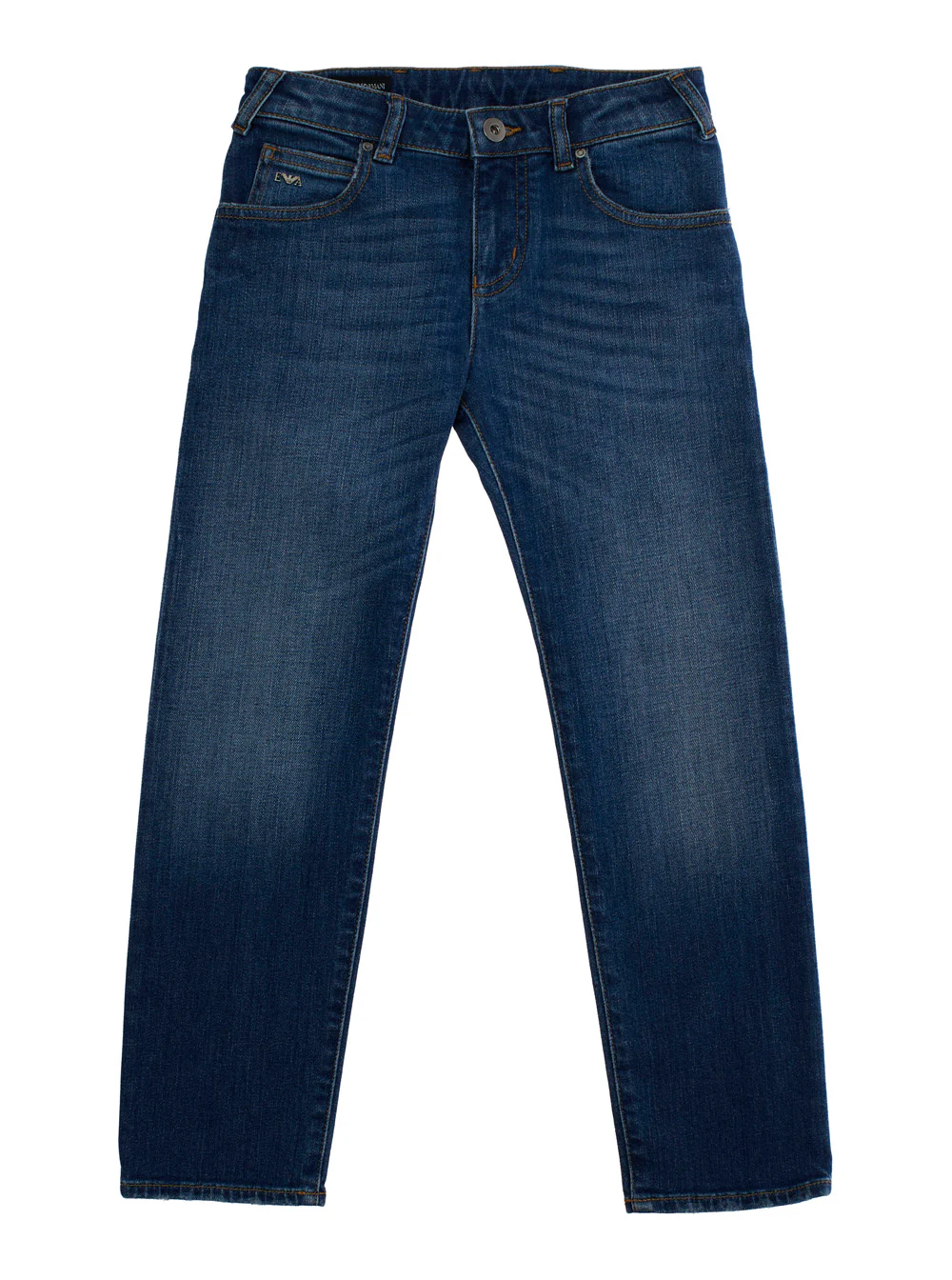 Calças de Algodão Azuis para Crianças com Alças para Cinto e Detalhe de Logotipo no Bolso para Crianças Emporio Armani Kids