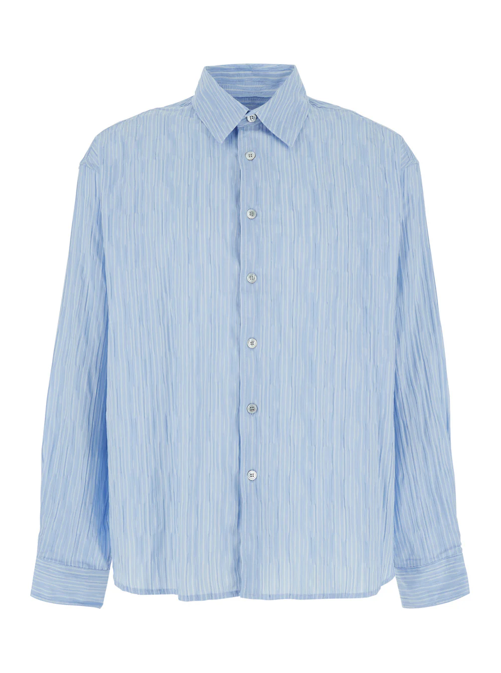 Camisa Feminina de Algodão com Gola Clássica, Listrada Azul, Manga Longa e Corte Semi-Ajustado Camisa Feminina de Algodão com Gola Clássica, Listrada Azul, Manga Longa e Corte Semi-Ajustado