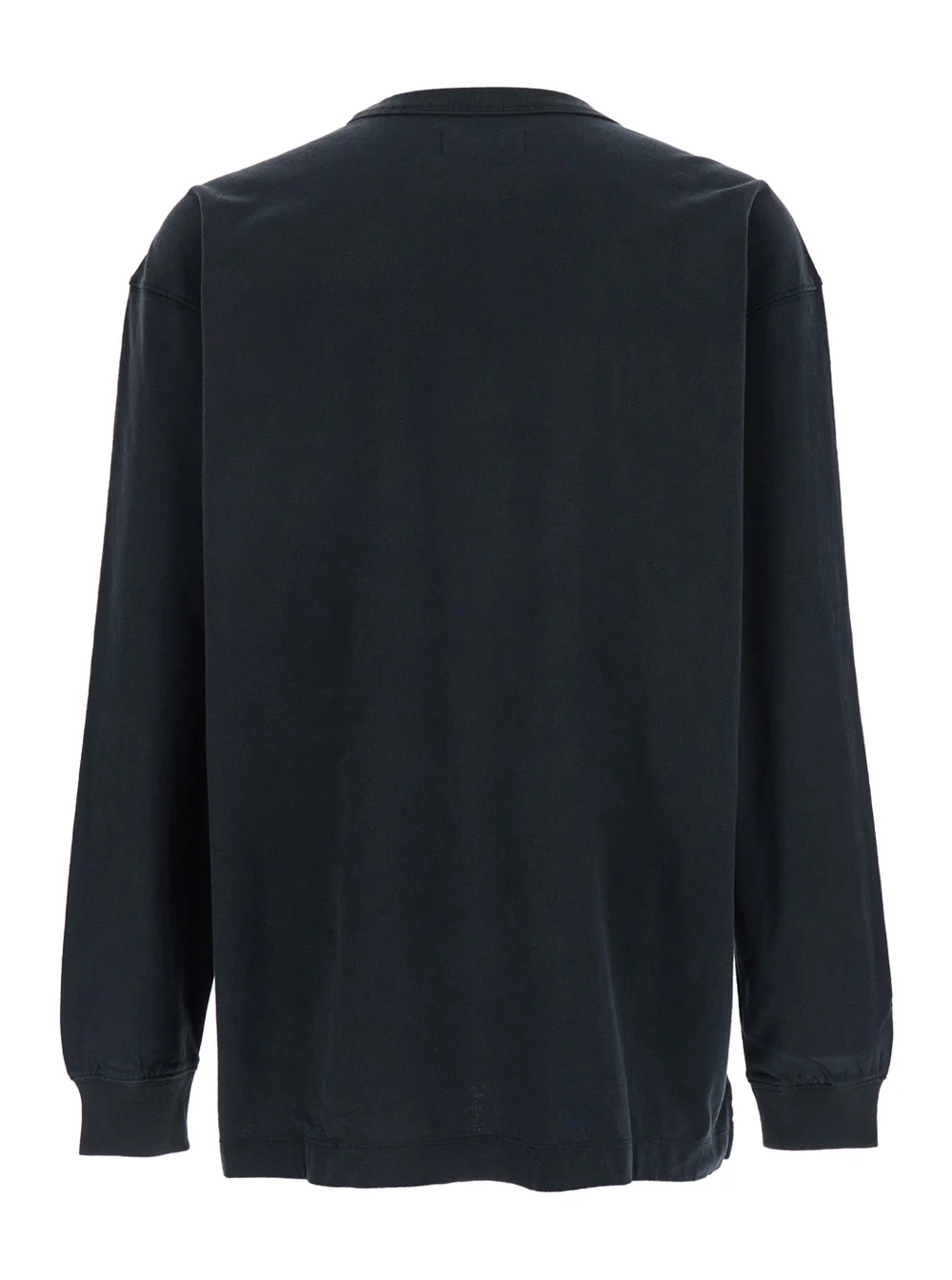 Camiseta Preta com Gola Redonda e Manga Comprida da Marca Roxa com Bordado de Letras de Logotipo em Tonalidade no Frente em Malha de Algodão