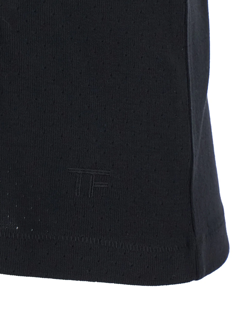 Camiseta Preta Tom Ford com Bordado de Logotipo na Frente e Design Perfurado em Algodão para Homens Camisetas Polo Camiseta Preta Tom Ford com Bordado de Logotipo na Frente e Design Perfurado em Algodão para Homens Camisetas Polo