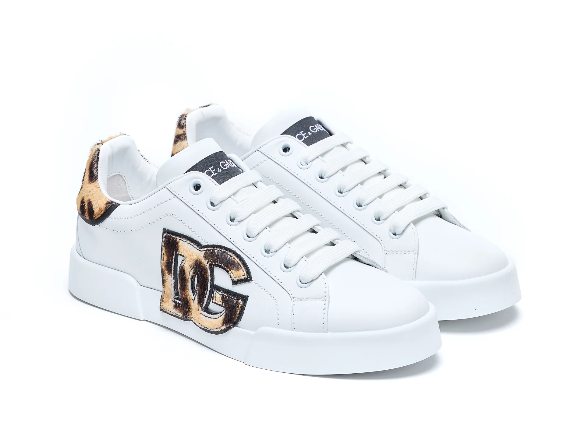 Sapatilhas Brancas de Couro e Pelo de Pônei Dolce & Gabbana Sapatilhas Brancas de Couro e Pelo de Pônei Dolce & Gabbana