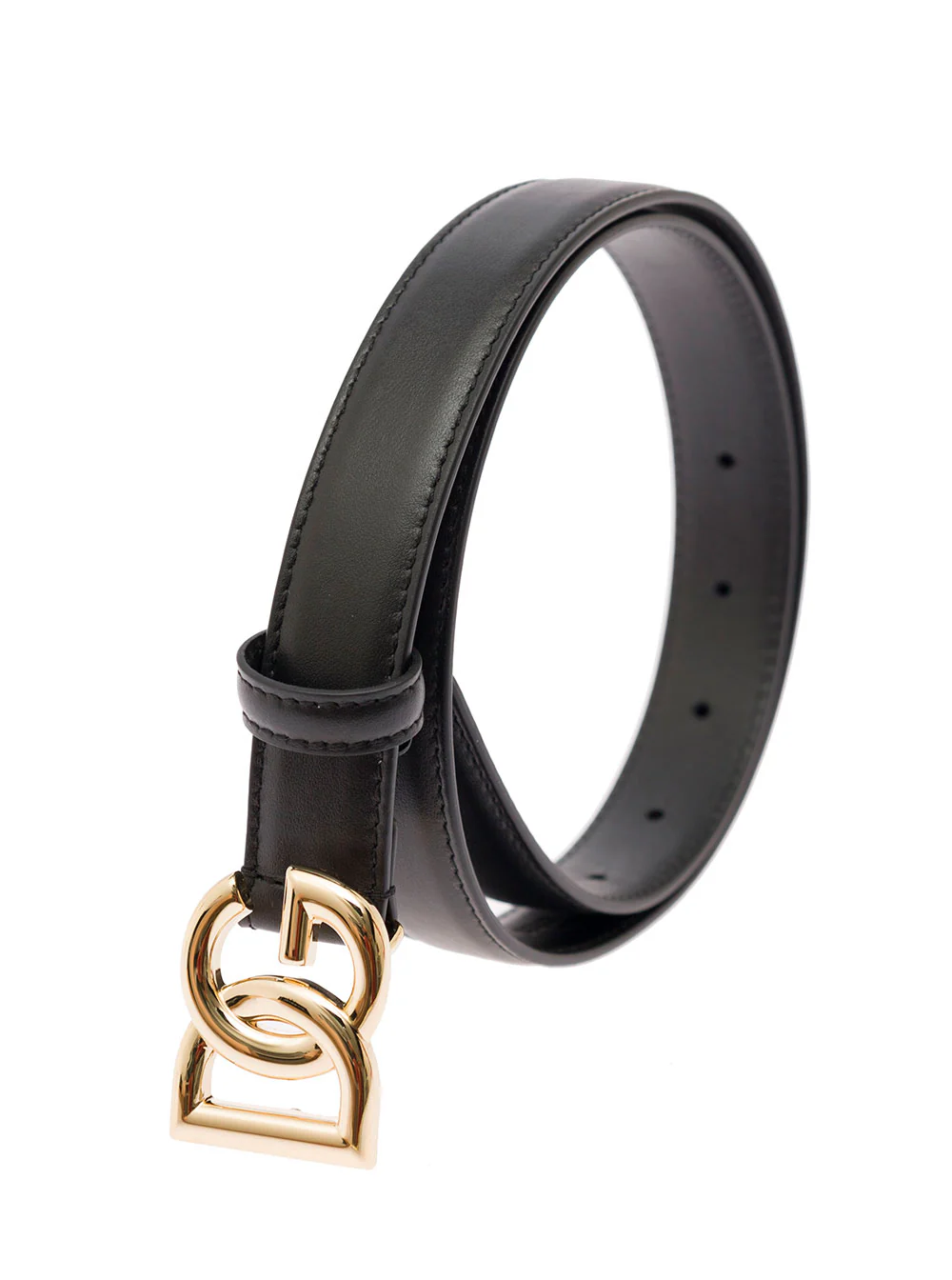 Cinto Fino Dolce & Gabbana com Fivela DG Preto Dourado Metal Pele para Mulheres Vaca