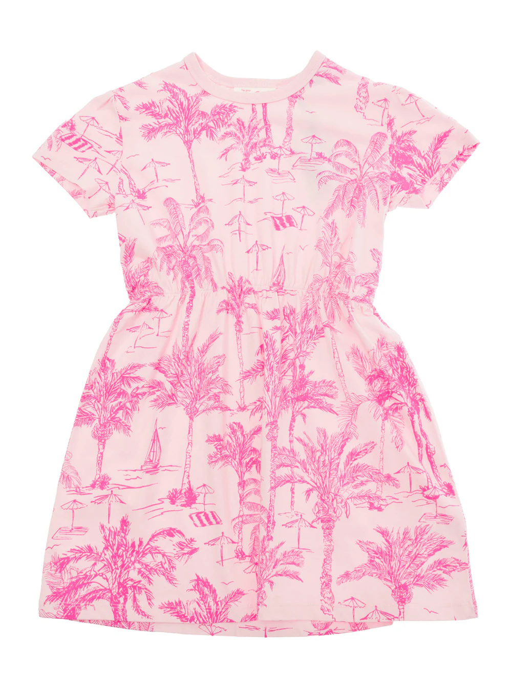 Vestido Pink Mc2 Saint Barth Kids Leila com Estampa de Palmeira em Todo o Tecido para Menina