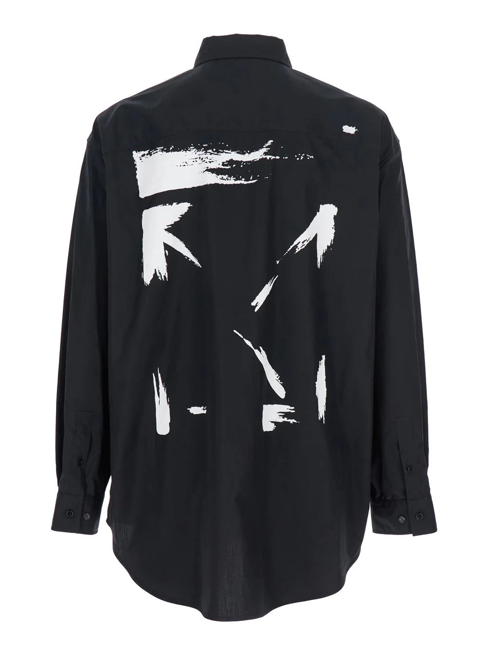 Camisa Preta Off-White com Borda em Frente e Estampa Maxi nas Costas em Blusa Feminina de Mistura de Algodão