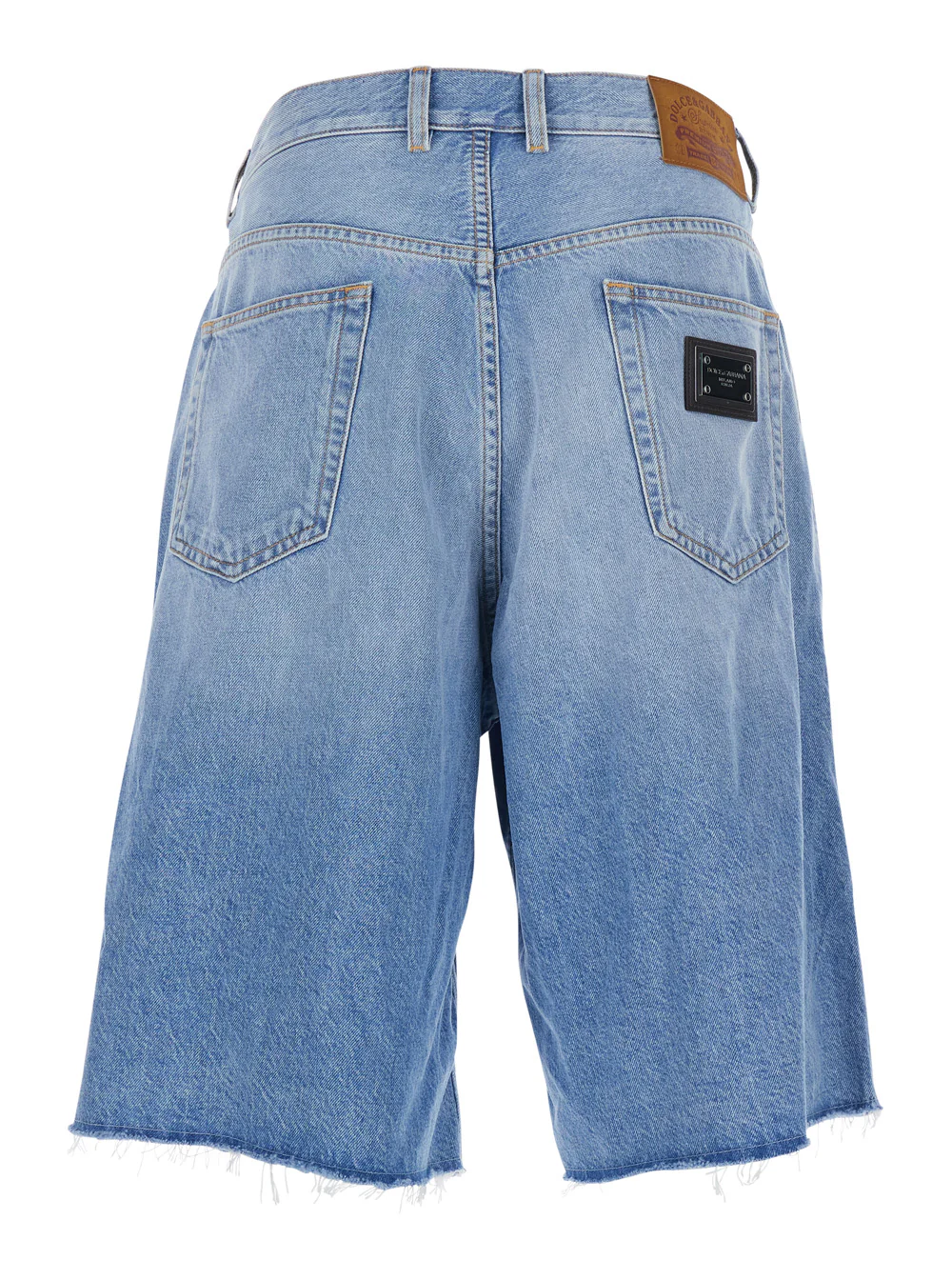 Calças Curtas de Denim Azuis Dolce & Gabbana Five-pocket Bermuda com Patch de Logotipo Metálico nas Costas para Homens Calças Curtas de Algodão Leve E