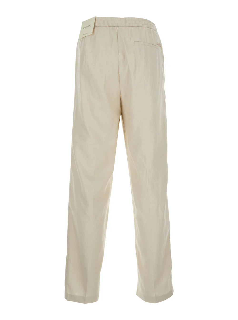 Calvin Klein Calças STRAIGHT LINEN PULL ON Brancas com cintura elástica e bolsos laterais em Calças de Algodão Femininas