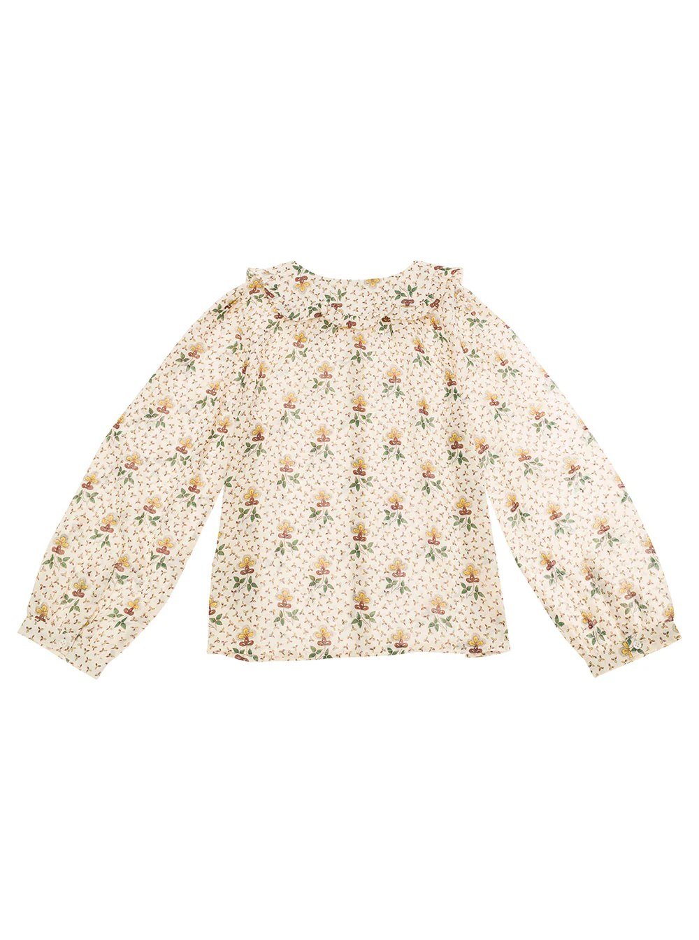 Camisa Bege para Crianças Emile Et Ida com Gola Peter-Pan e Estampa Floreal para Blusas de Meninas