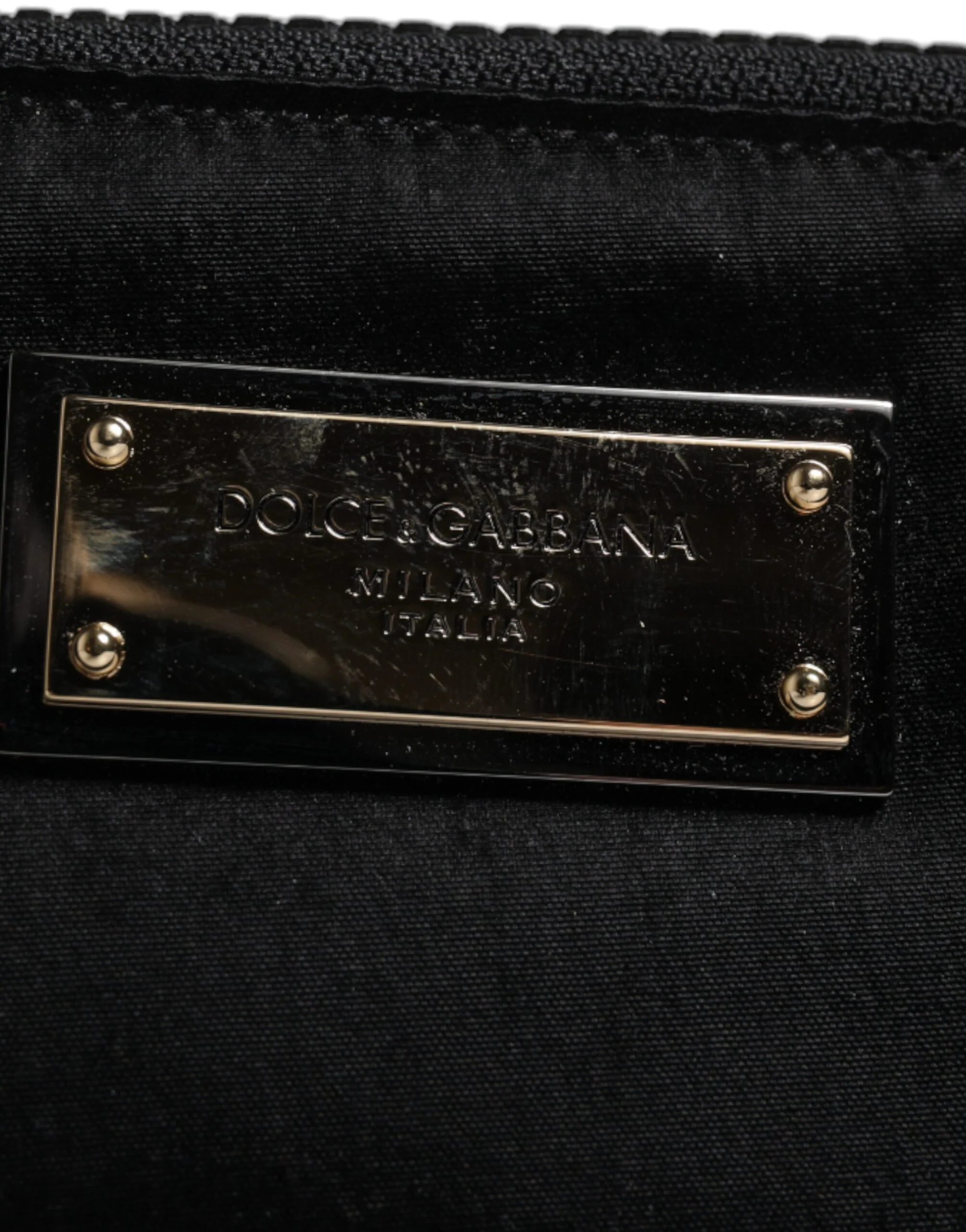 Dolce & Gabbana Bolsa de Alça com Placa de Logotipo de Nylon Preto em Couro