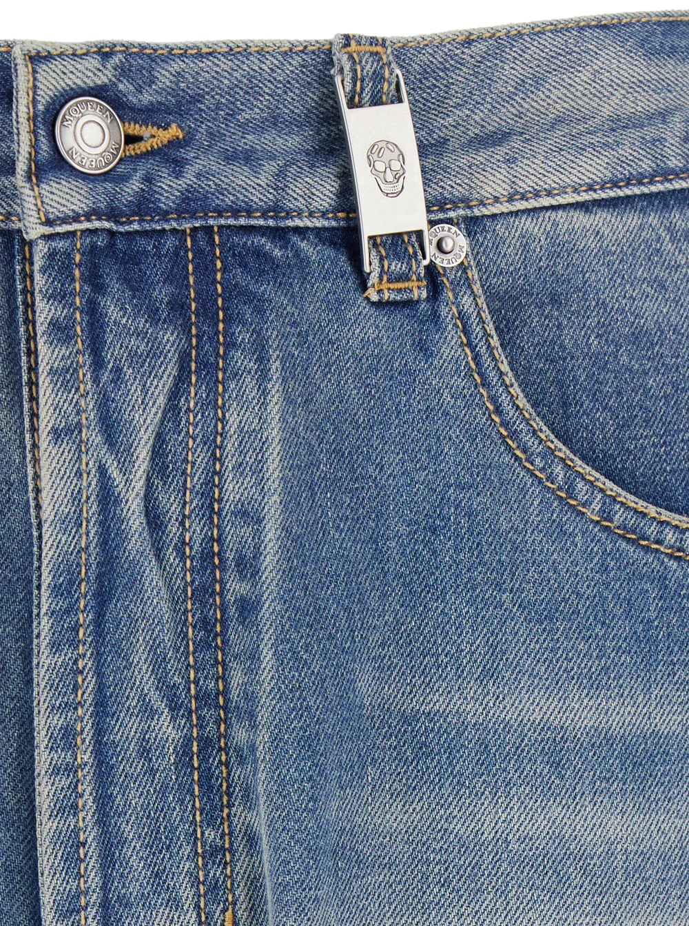 Calças Jean Azul de Cintura Alta Alexander McQueen com Detalhe de Logotipo no Laço e Patch Traseiro em Denim Homem Azul Algodão