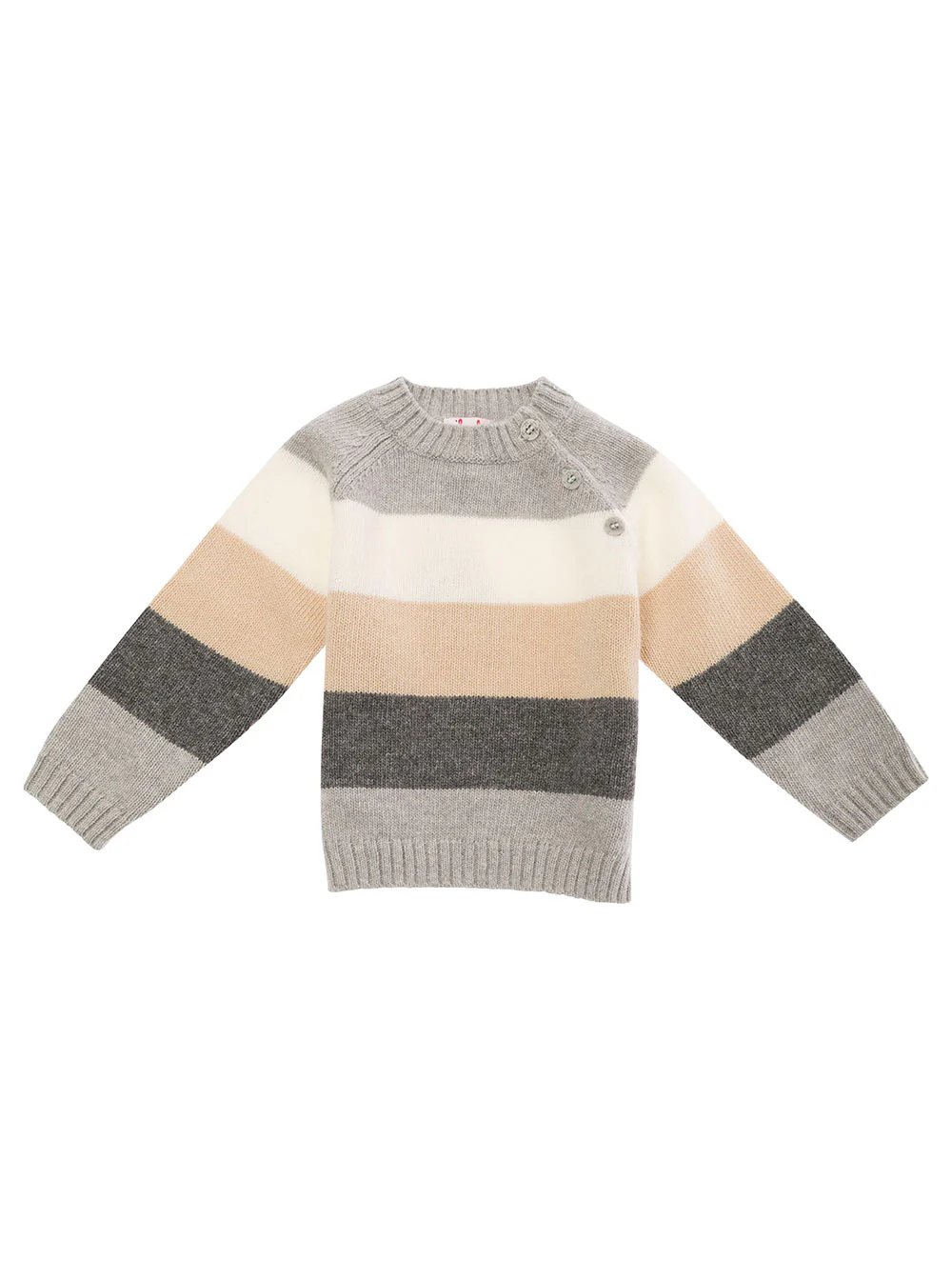 Suéter Il Gufo Kids Multicolor com Motivo de Listras e Botões de Malha de Lã Virgem para Bebê