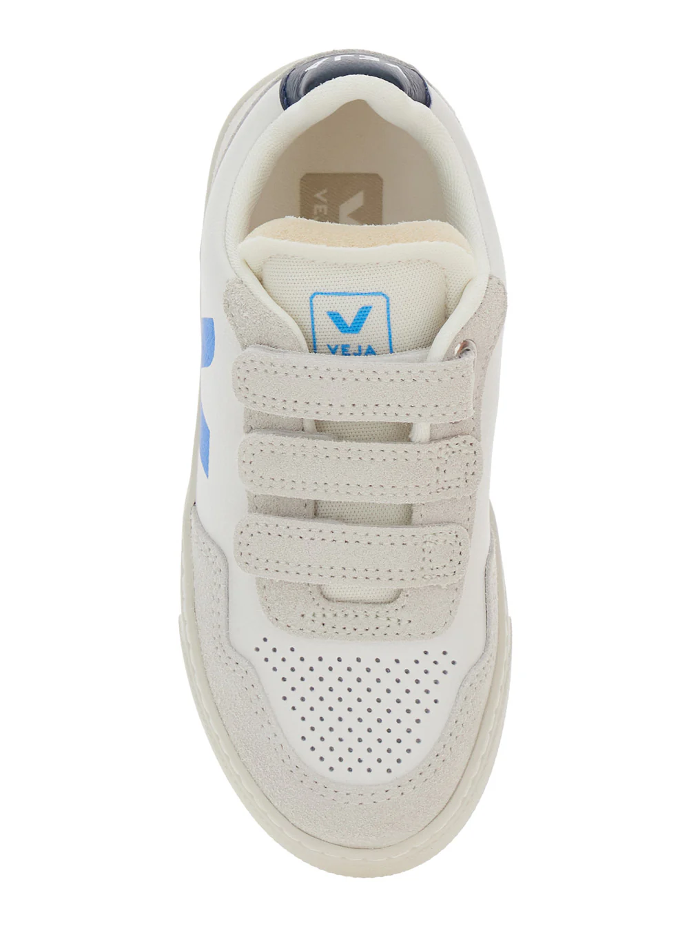 Veja Kids V-90 Tênis Branco Baixo com Patch de Logotipo no Lado e Letreiro Contraste no Talão em Couro Menino