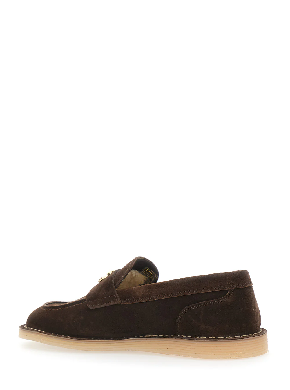 Mocassins Marrom Dolce & Gabbana com Placa com Logotipo na Frente e Costura Contraste em Couro Napa para Mulheres