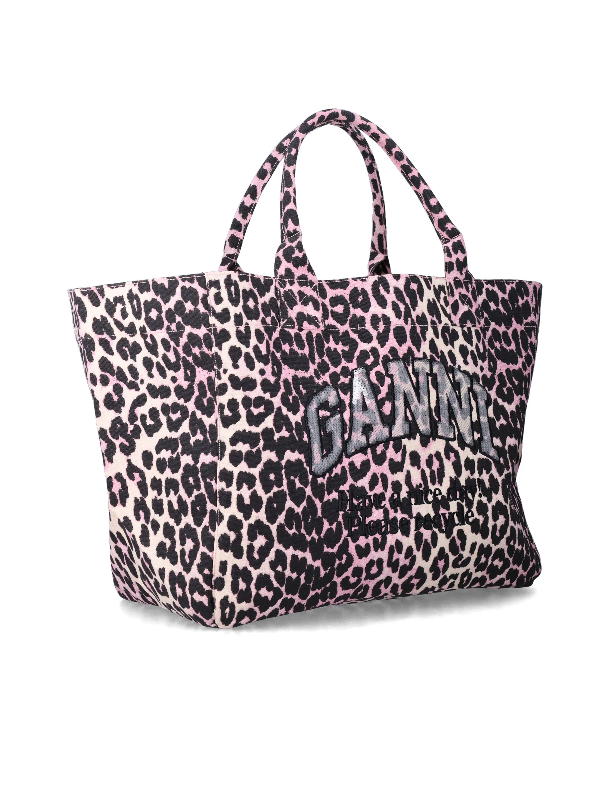 Ganni bolsa tote XXL de lamês de leopardo Mauve Leo Cotton Reciclado