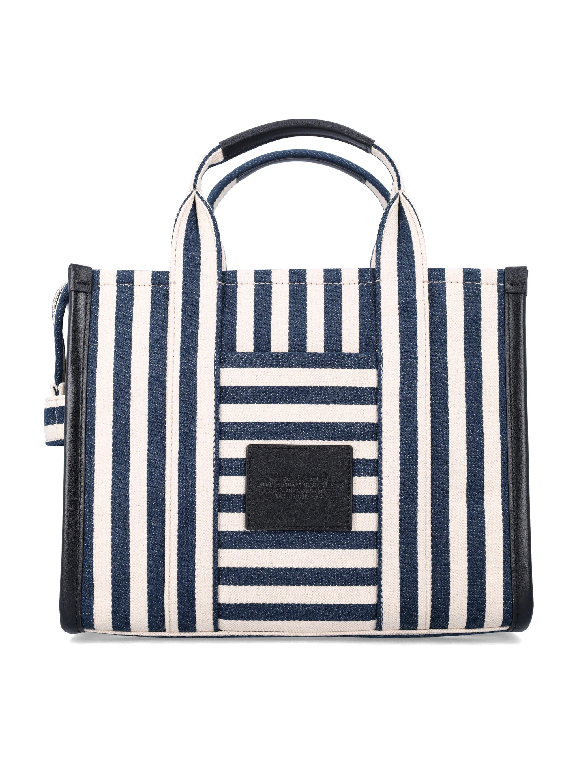 Bolsa Tote Média Marc Jacobs The Stripe Canvas Azul Multicolor Algodão