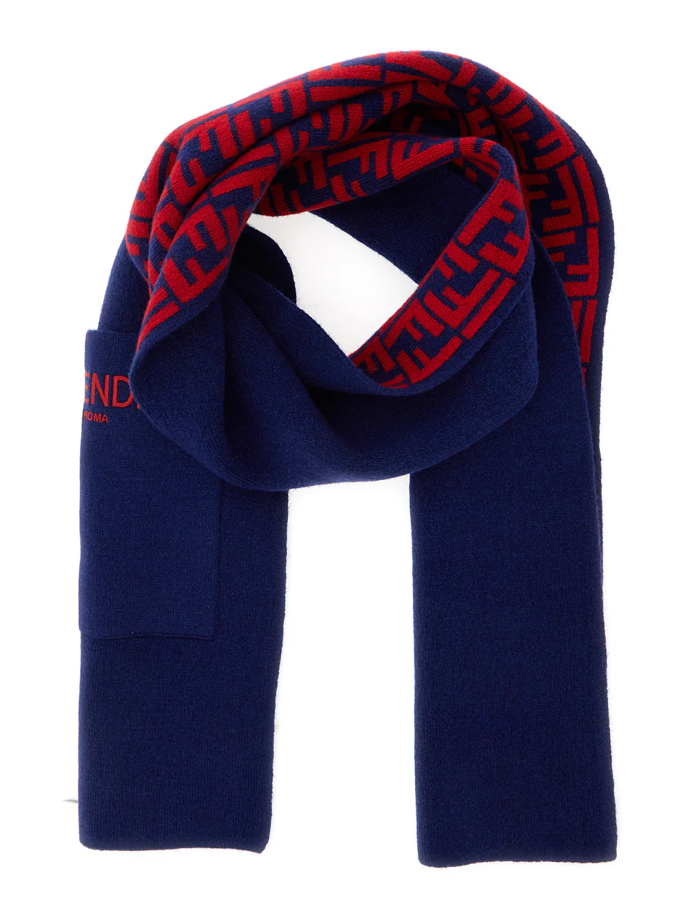 Fendi Kids Cachecol Azul com Patch de Logotipo na Frente em Lã e Caxemira Menino Azul Poliamida Cachecóis Foulards