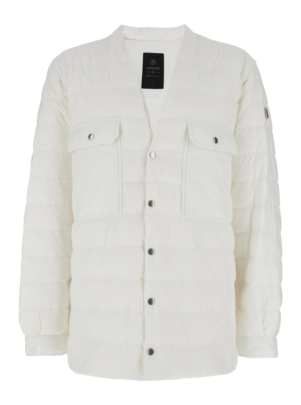Jaqueta de Pena Branca Rick Owens X Moncler com Patch de Logotipo na Manga e Botões de Pressão em Tecido Técnico Homem Poliéster
