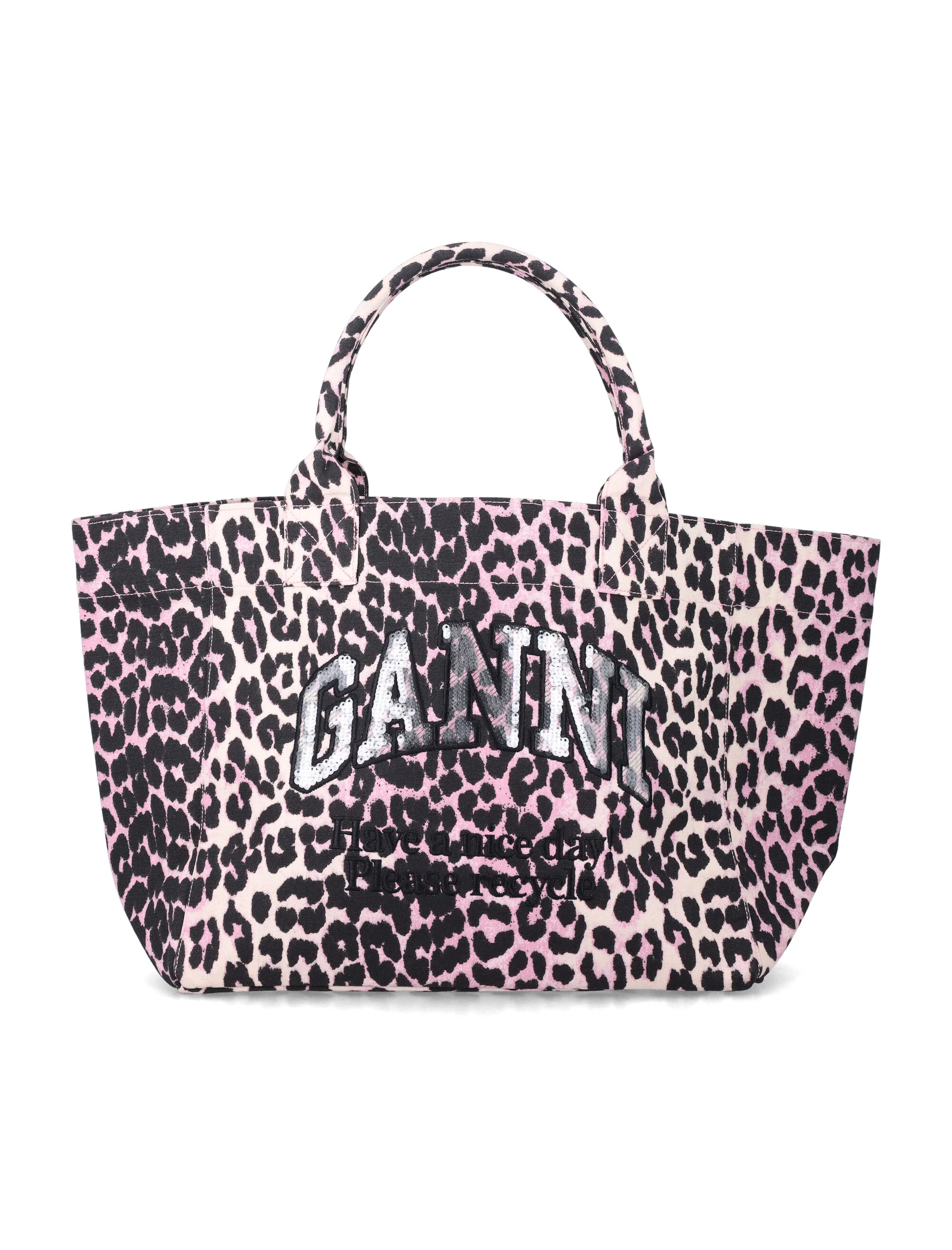 Ganni bolsa grande listrada leopardo Bleached Mauve Algodão Reciclado